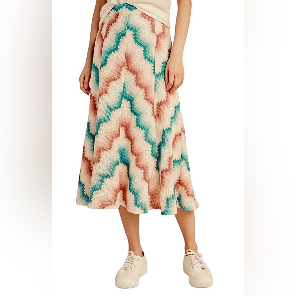 NWT- ANTHROPOLOGIE Maeve chevron knit midi skirt. 🩷💛🩵
